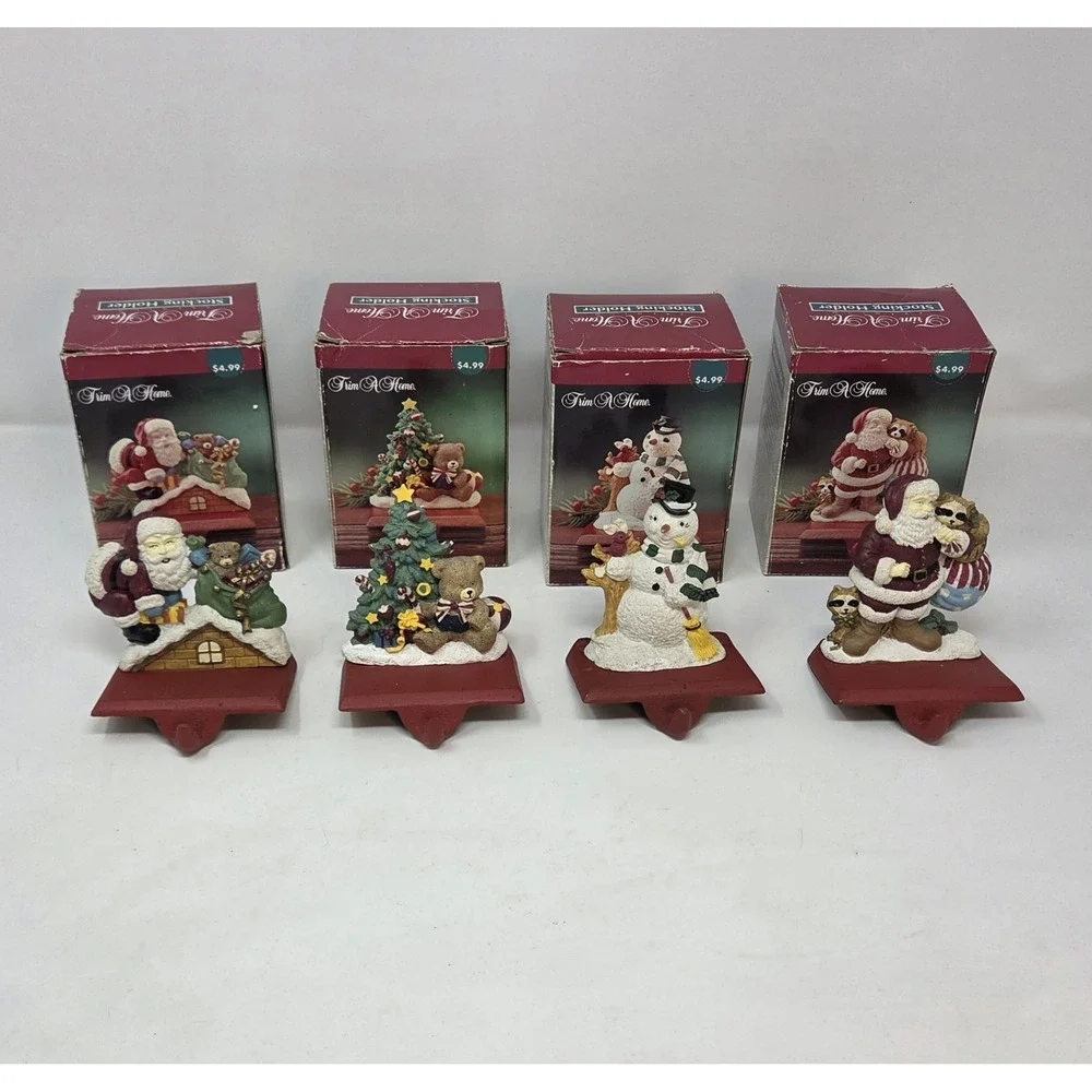 Vintage Trim A Home Kmart Resin Christmas Stocking Holders Set of 4 NIB Boxes